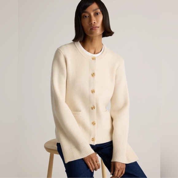 Quince Sweaters - Quince Mongolian Cashmere Structured Cardigan Ivory Size Large